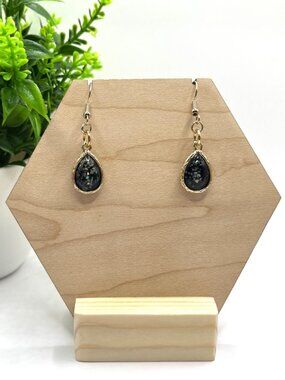 Black Galaxy Opal - Handcrafted Imitation Opal Drop Earrings